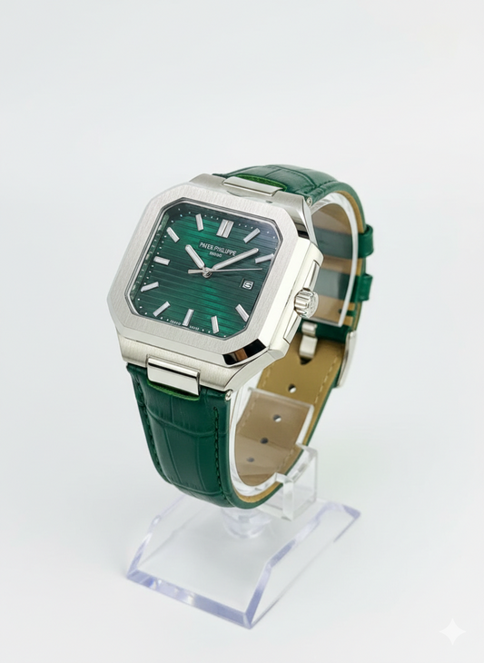 Architect Series Men’s Dress Watch – Brushed Silver-Tone Octagonal Case