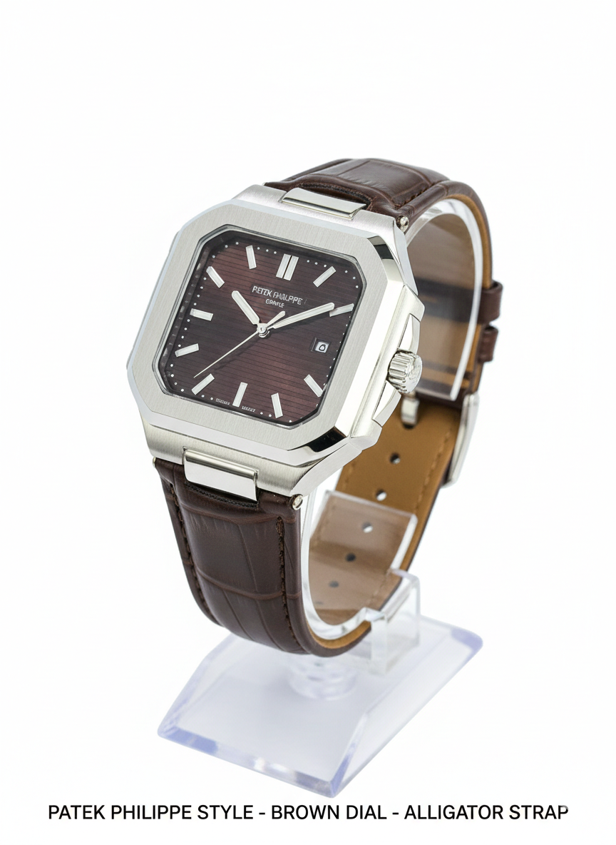 Architect Series Men’s Dress Watch – Brushed Silver-Tone Octagonal Case