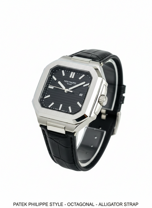 Architect Series Men’s Dress Watch – Brushed Silver-Tone Octagonal Case