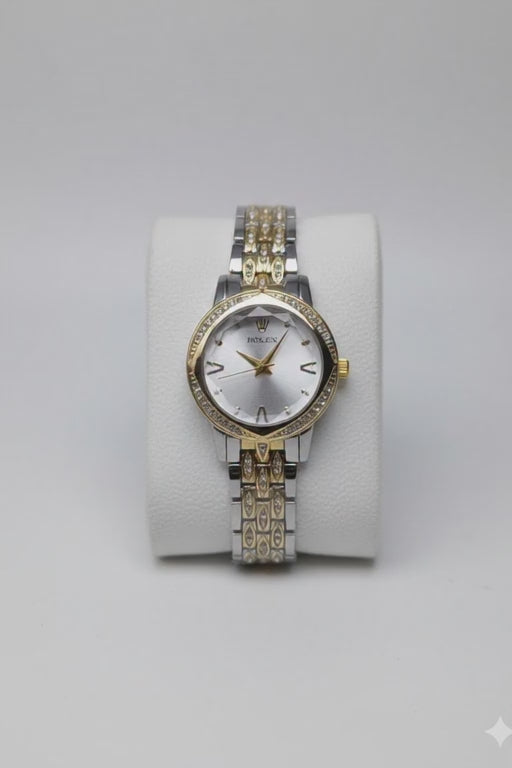 Elegance Series Women’s Statement Watch – Bi-Tone Metallic Finish with Radiant Crystal Bezel