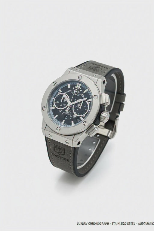 Industrial Series Men’s Chronograph – Silver Steel Finish with Textured Ash Grey Strap